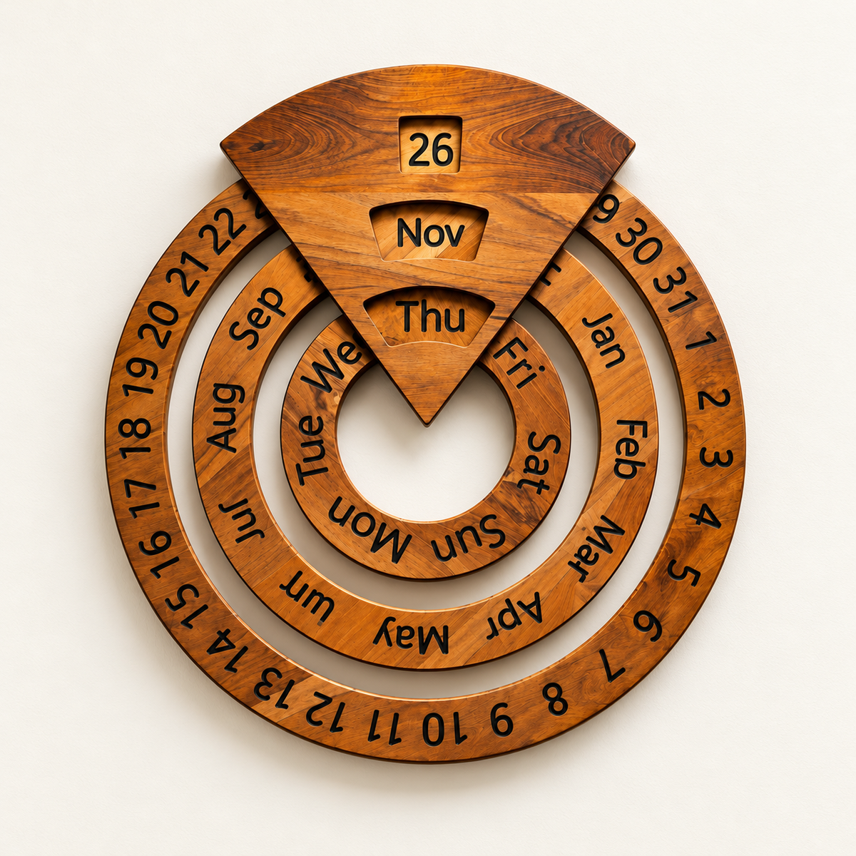 🪵 Vintage Wooden Perpetual Desk Calendar with Rotating Circular Date Display 🗓️