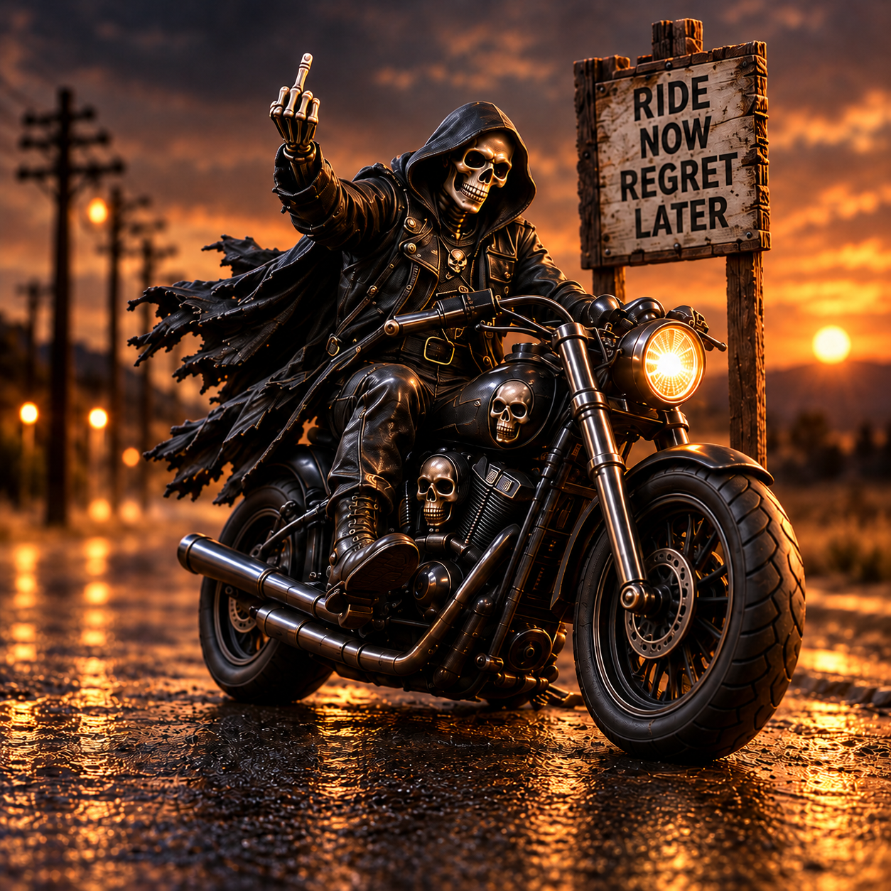 Ride Now Skeleton Motorcycle Collectible