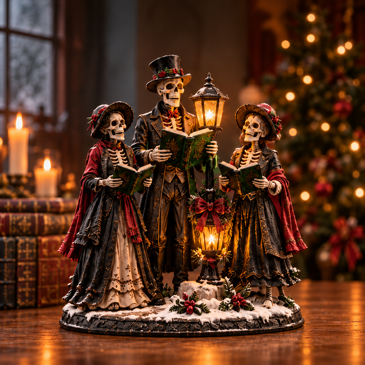 Midnight Carolers Gothic Christmas skeleton figurine