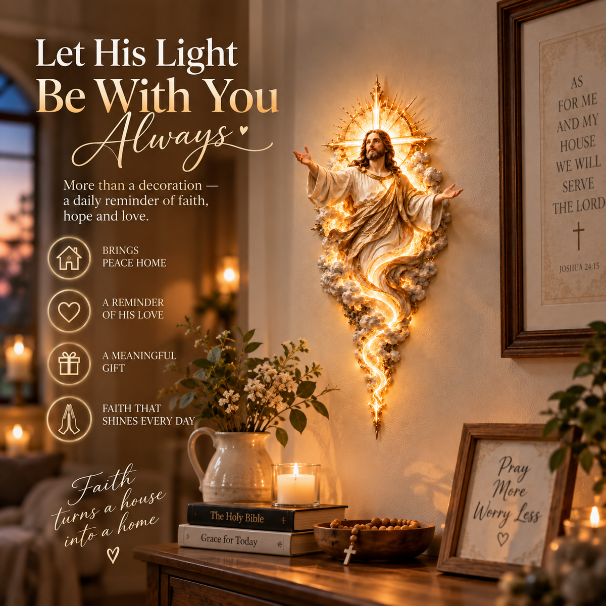 Jesus light sculpture displayed in Christian home