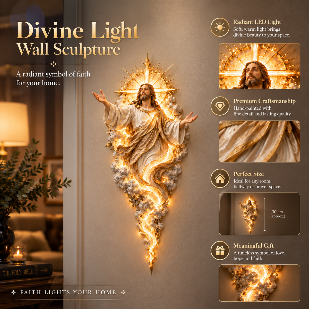 Divine Light Jesus sculpture features