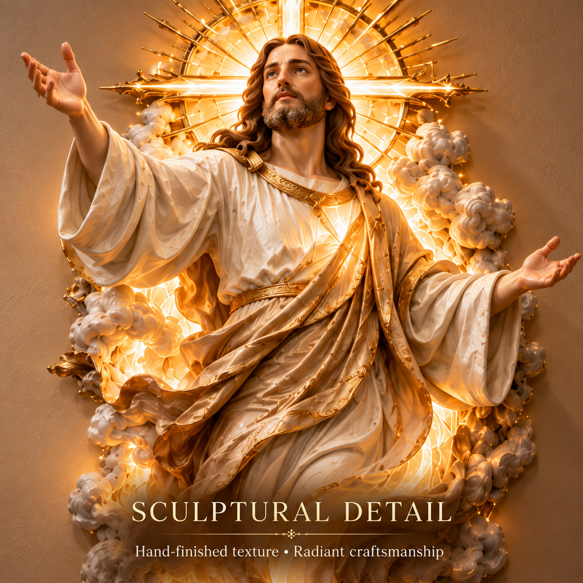 Close up Jesus wall sculpture detail