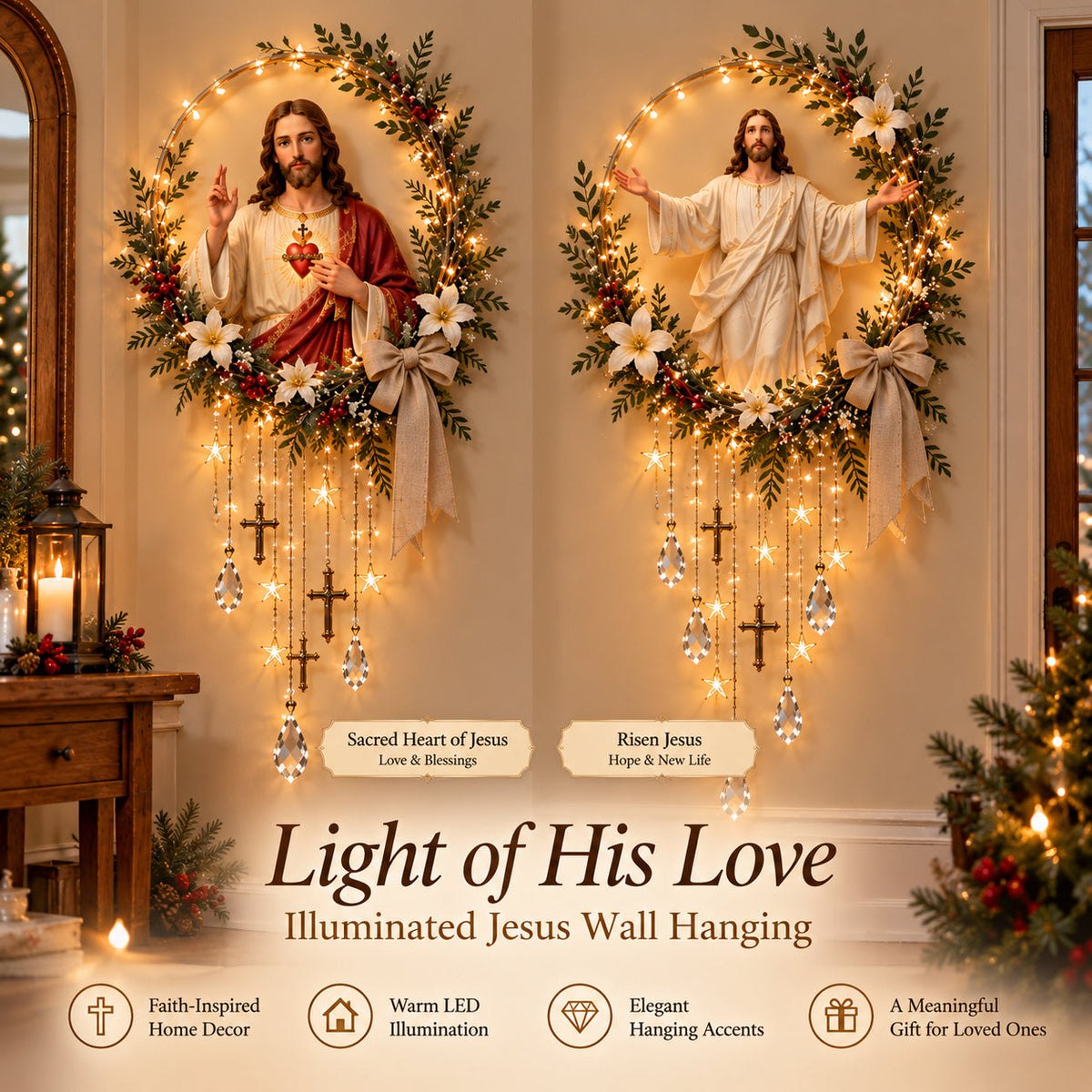 ✝️ Light of His Love– Illuminated Jesus Wall Hanging