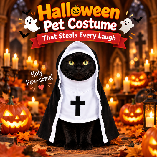 Funny Nun Pet Costume – Hooded Halloween Robe for Cats & Small Dogs, Photo & Party Costume