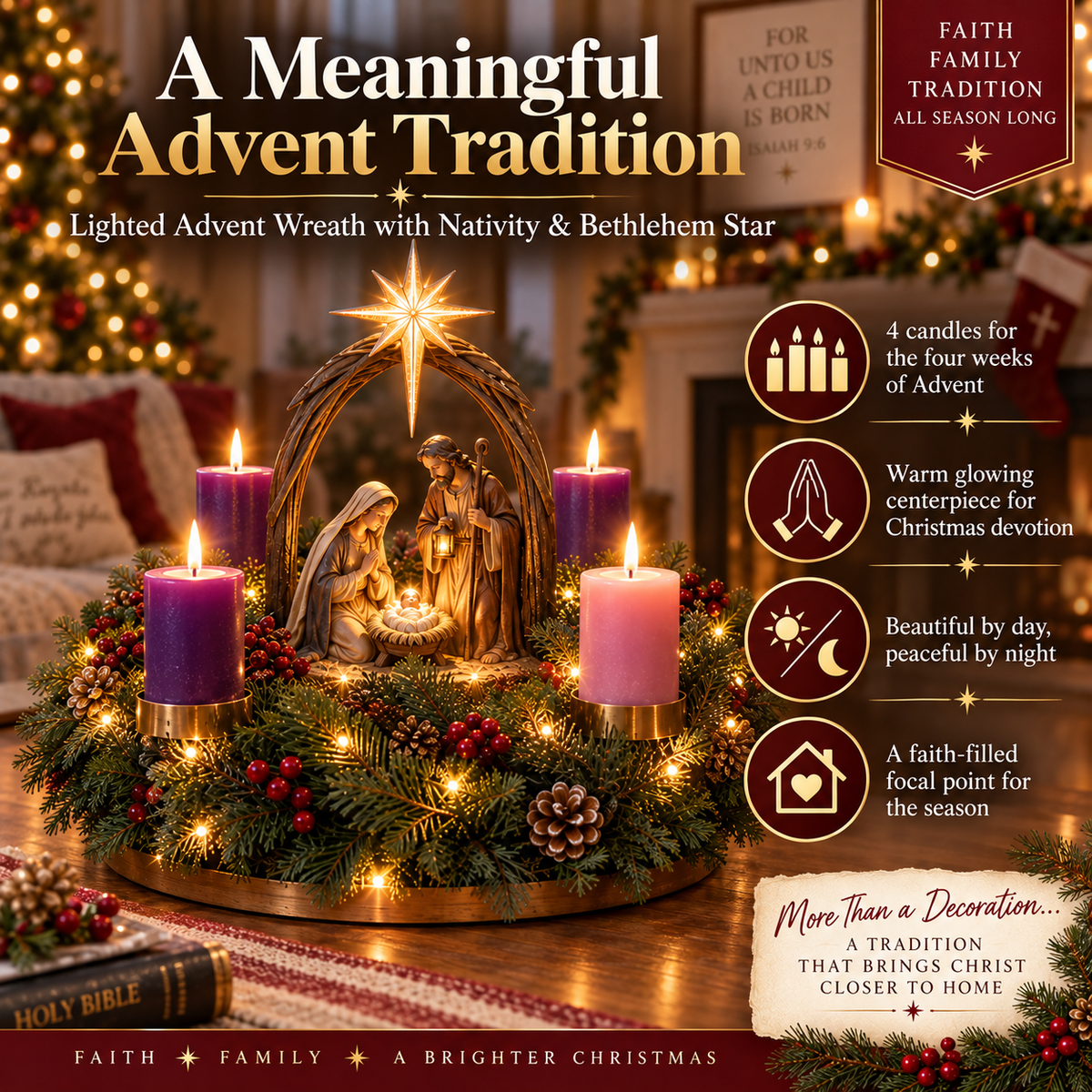 Lighted Nativity Advent Wreath