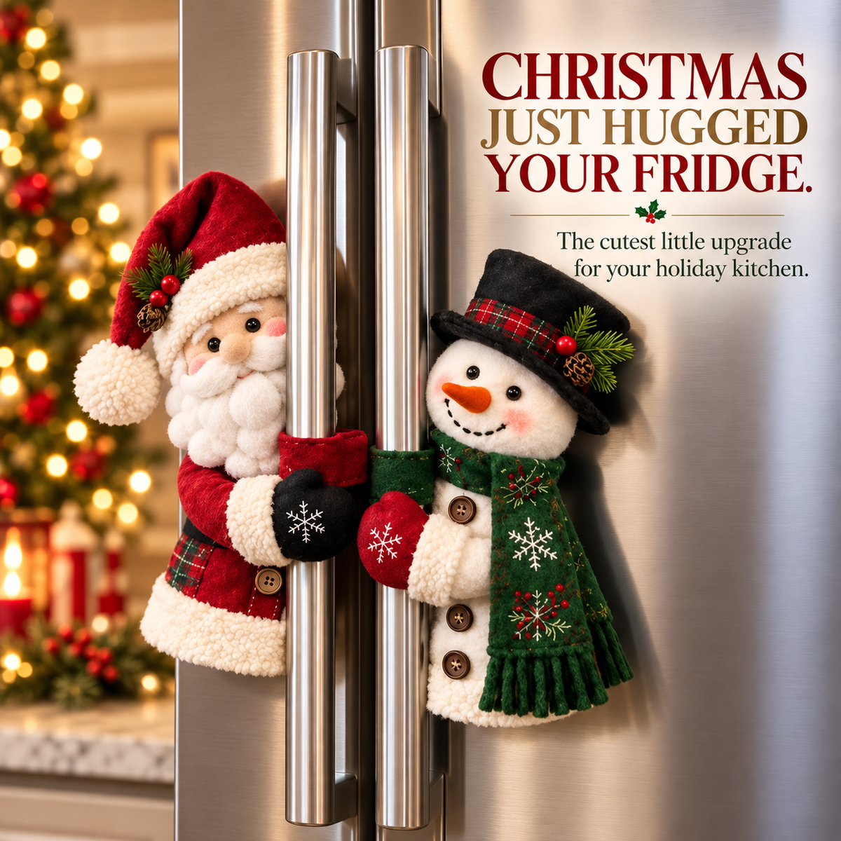 Christmas Santa & Snowman Refrigerator Handle Covers