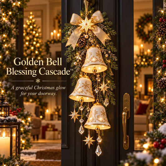 🔔✨Last Day 49% OFF✨ Golden Bell Blessing Cascade™ – Lighted Christmas Door Decor