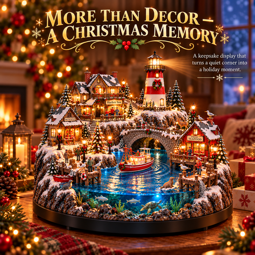 🔥 LAST DAY 50% OFF 🔥 Harborlight Christmas™ — Lighted Coastal Village with Lighthouse, Fishing Boat & Underwater Scene ✨