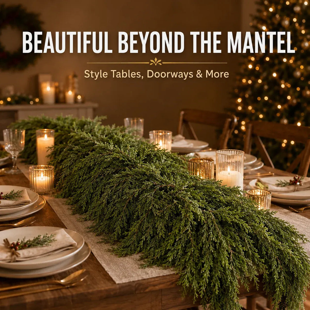 🎄 LAST DAY 50% OFF | 2-Pack Real-Touch Cedar Christmas Garland – Lush Evergreen Holiday Greenery for Mantel, Staircase & Doorway