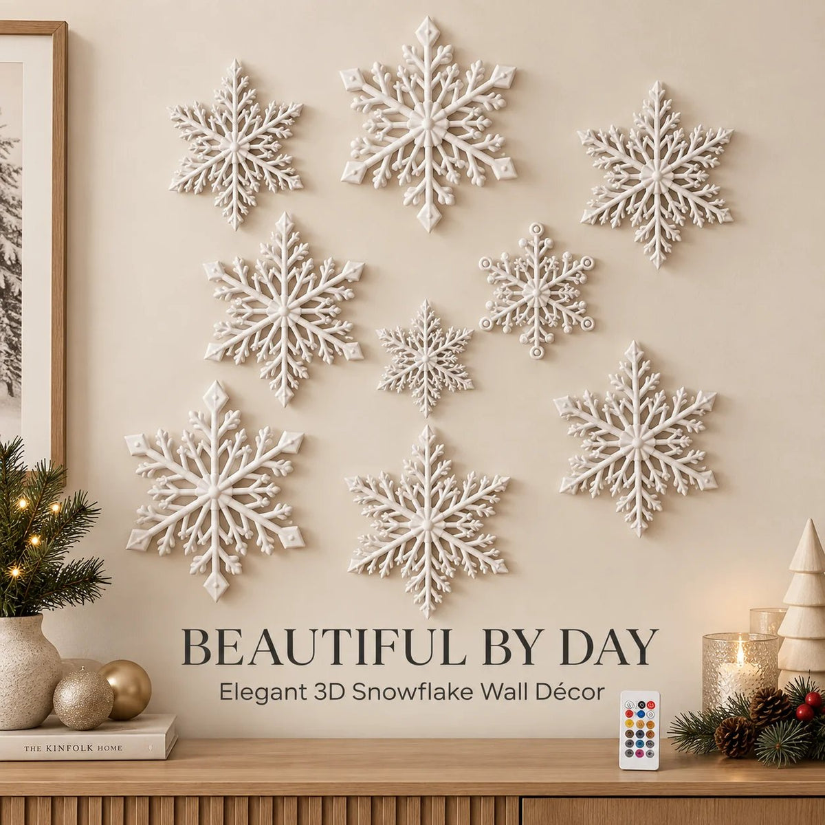 ❄️ LED Snowflake Wall Lights | 3D Christmas Snowflake Décor with Blue & White Glow, Remote Control & Magical Indoor Holiday Atmosphere ✨