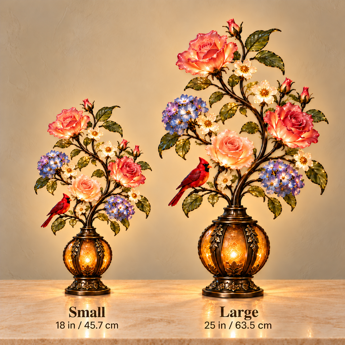 🌹✨ Eternal Bloom – Vintage Rose & Cardinal Table Lamp