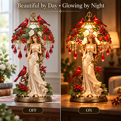 🎄 Cardinal Christmas Goddess Glow™ – Lighted Holiday Table Décor