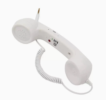 Retro handset speaker microphone and coiled cord detail