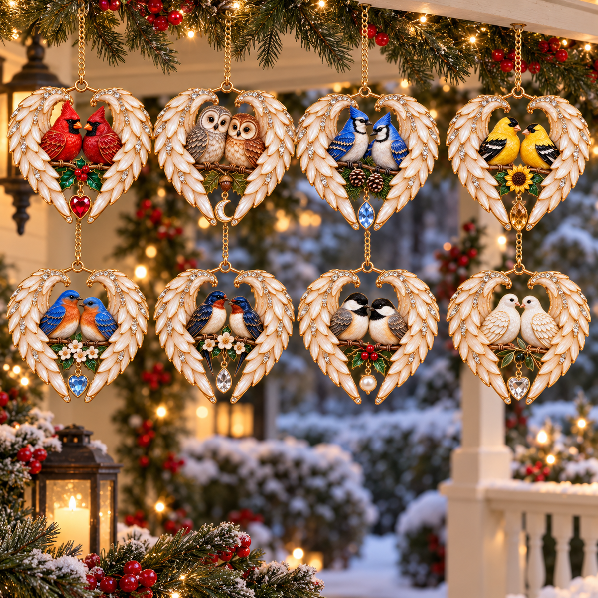 Full Angel Wing Heart Bird Ornament Collection