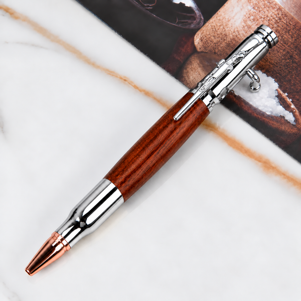 Silver wood bolt action pen