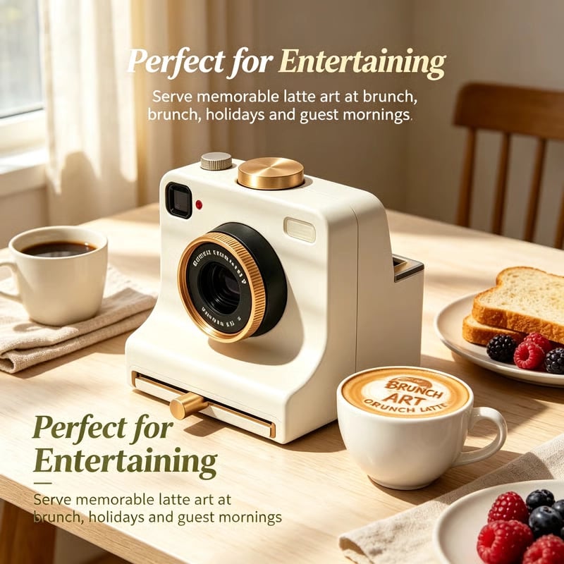 ☕ Instant Latte Art Creator | Latte Art with 30 Stencils | One‑Press Coffee Foam Pattern Maker for Home Barista