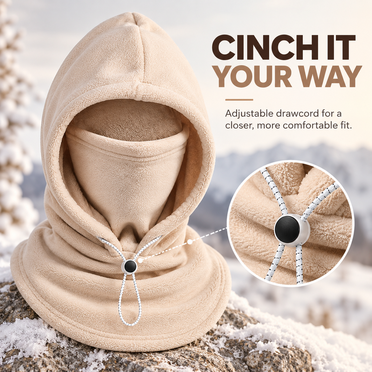 Winter fleece hood full coverage