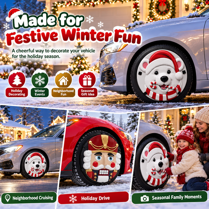 🎃16-inch Christmas 3D Wheel Covers – Festive Polar Bear & Nutcracker Car Decor
