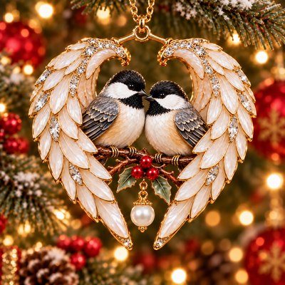 Chickadee Pair Angel Wing Ornament
