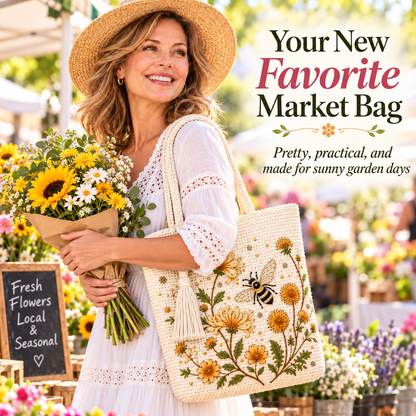 🌸 Garden Bloom Tote™ – Hummingbird & Honeybee Floral Bag