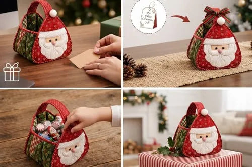 Christmas quilted Santa gift handbag in different gift uses