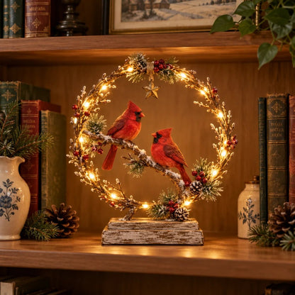 🔥Last Day 60% OFF -Lighted Cardinal Tabletop Decor, Rustic Red Cardinal Pair with Warm LED Lights