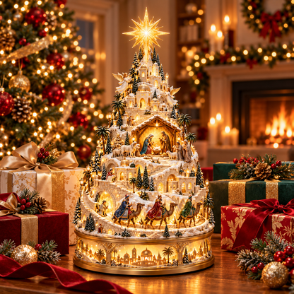 🌟 Illuminated Nativity Village Tree – Lighted Christian Christmas Centerpiece ✨