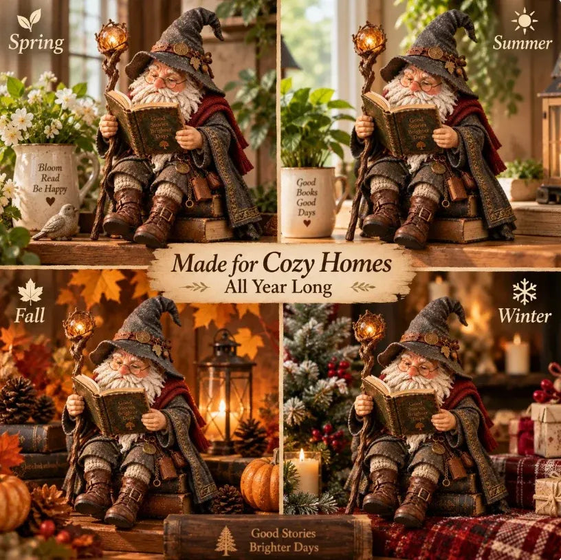 🔥LAST DAY 49% OFF-🧙‍♂️ The Wandering Scholar Gnome – Enchanted Reading Wizard Figurine