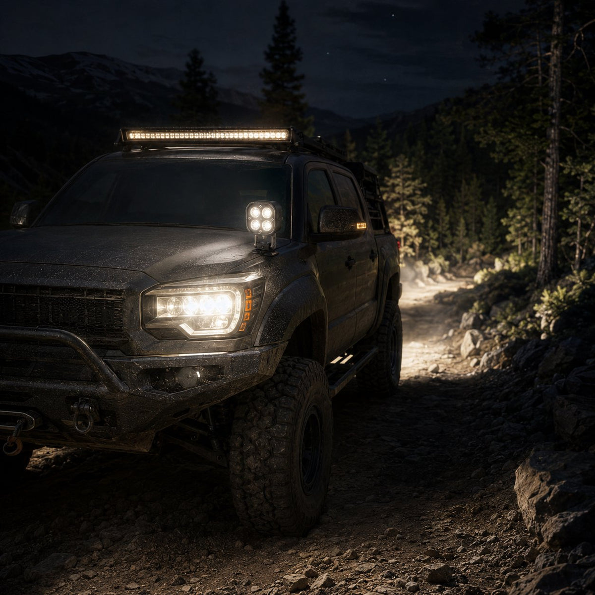 Magnetic LED pod light outdoor trail repair scene