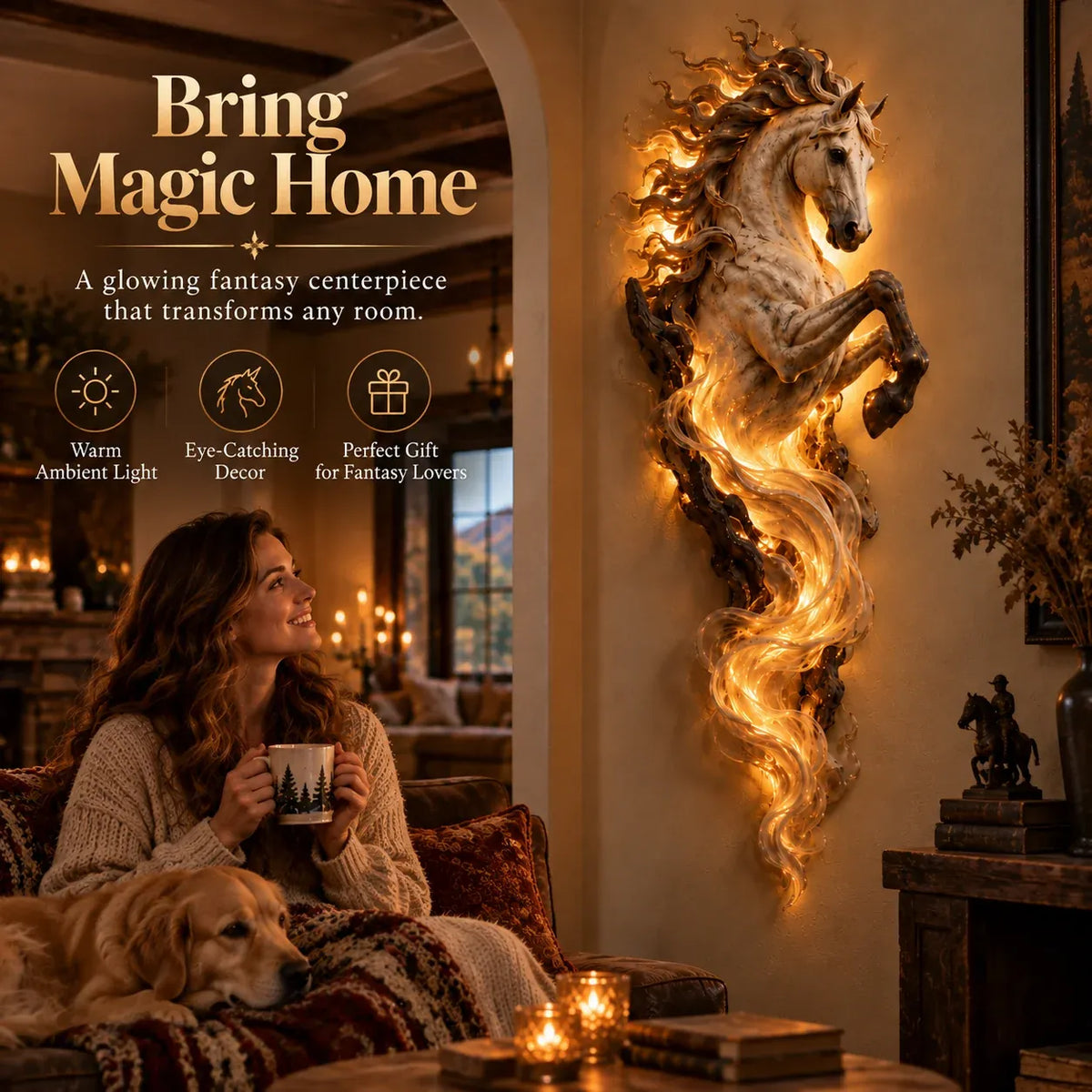 🔥Last Day 49% OFF -🦄 Celestial Flame Unicorn Wall Sconce – A Magical Guardian Awakens on Your Wall