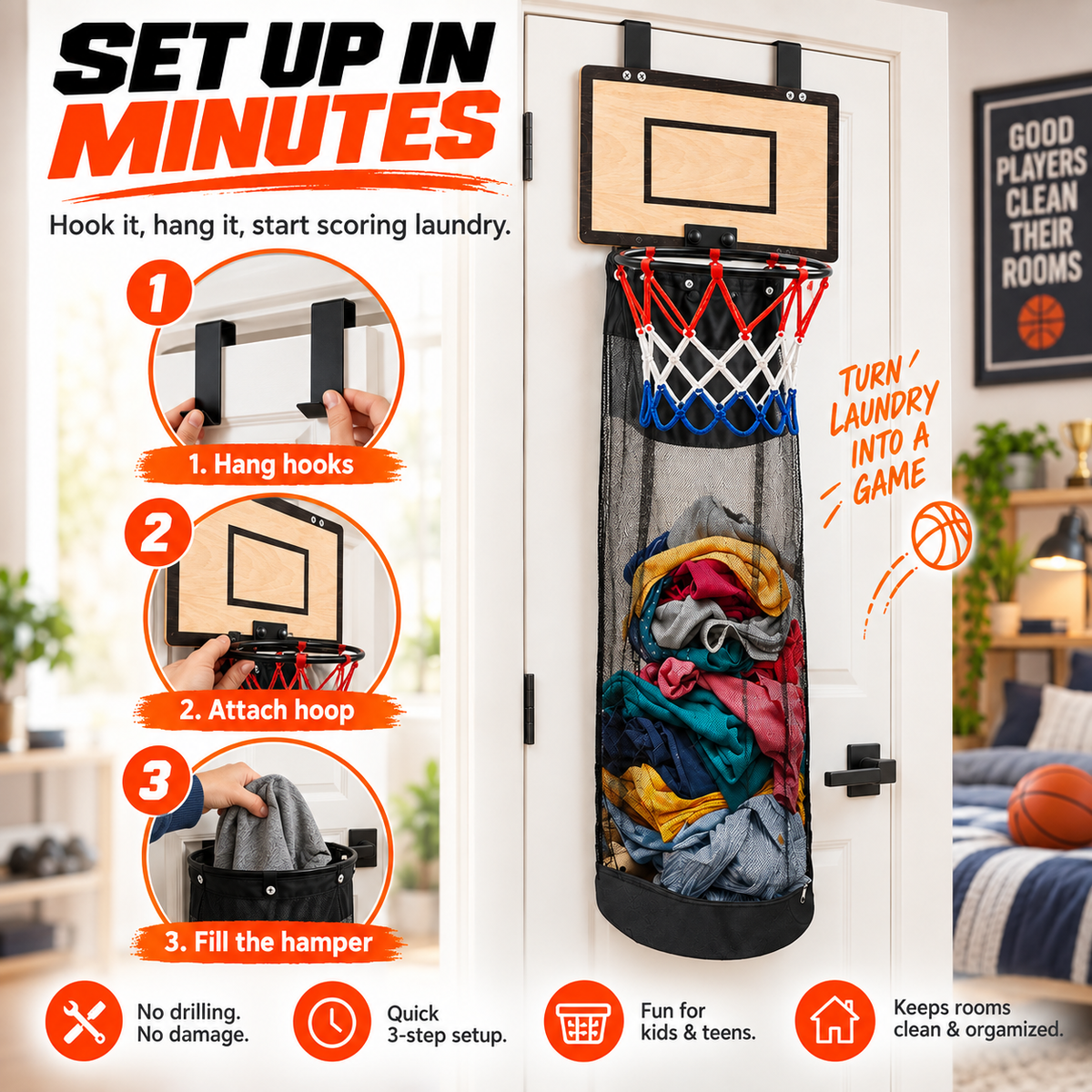 Basketball hamper mesh laundry bag detail