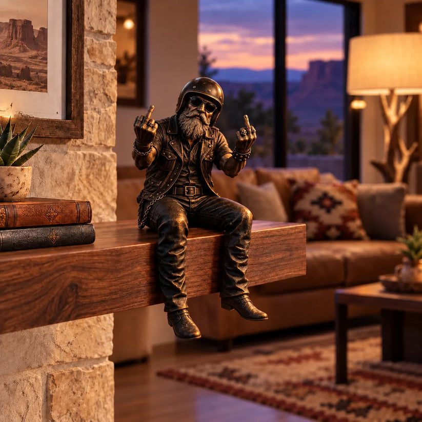 Rustic old biker motorcycle figurine