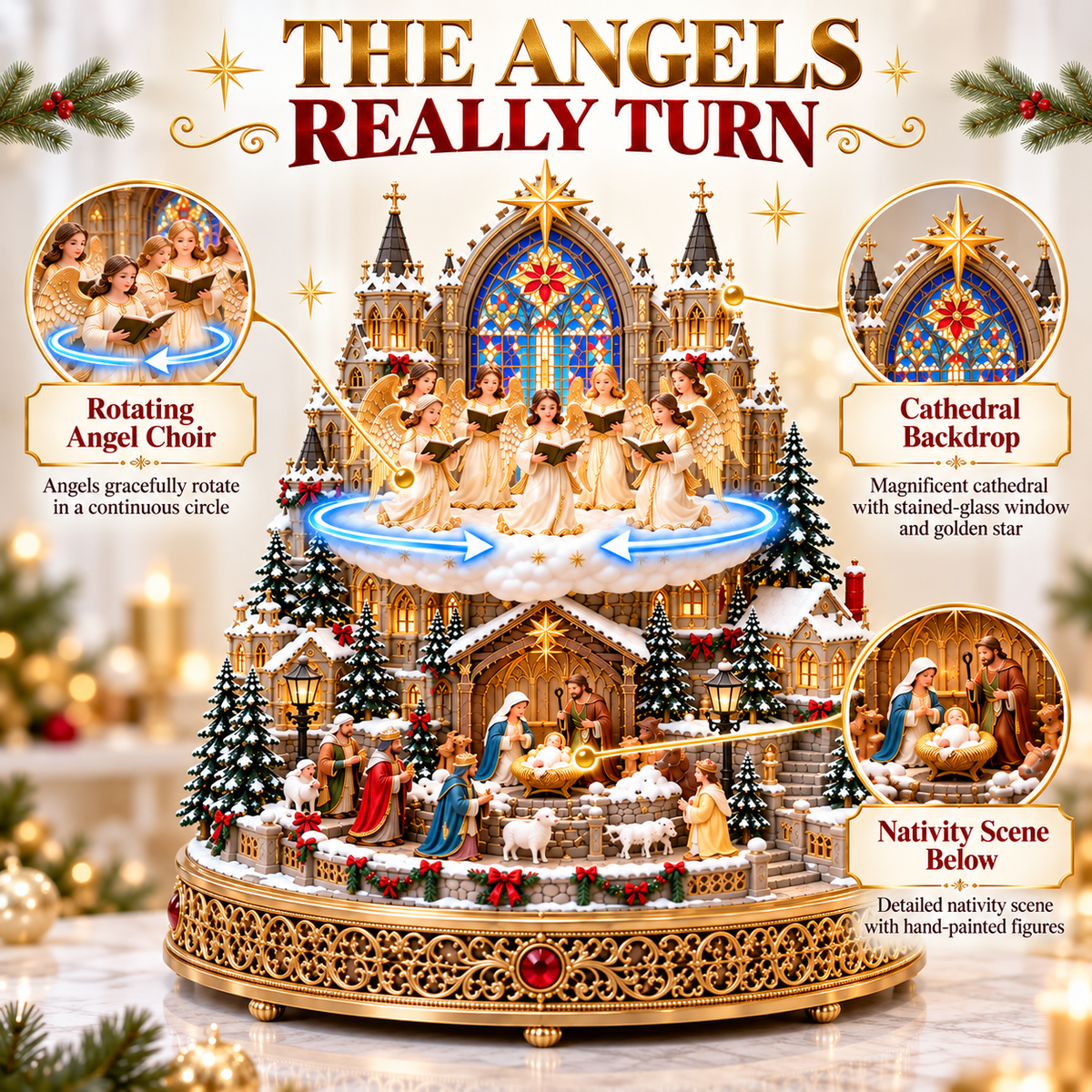 🎄✝️ Bethlehem Angel Choir | Lighted Rotating Nativity Village