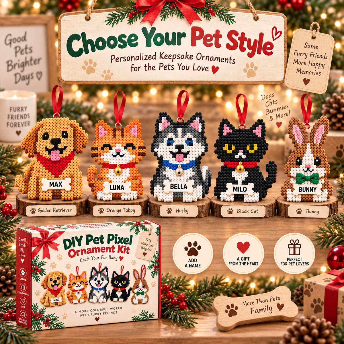 🐾 My Furry Friend Keepsake™ – DIY Pet Pixel Ornament Kit
