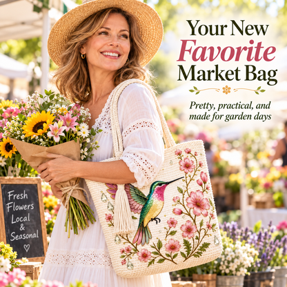 🌸 Garden Bloom Tote™ – Hummingbird & Honeybee Floral Bag