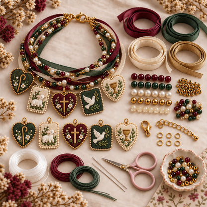 DIY Christian Faith Ribbon Bracelet Kit – Beaded Cross, Dove & Inspirational Charm Jewelry Craft Set