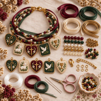 DIY Christian Faith Ribbon Bracelet Kit – Beaded Cross, Dove & Inspirational Charm Jewelry Craft Set