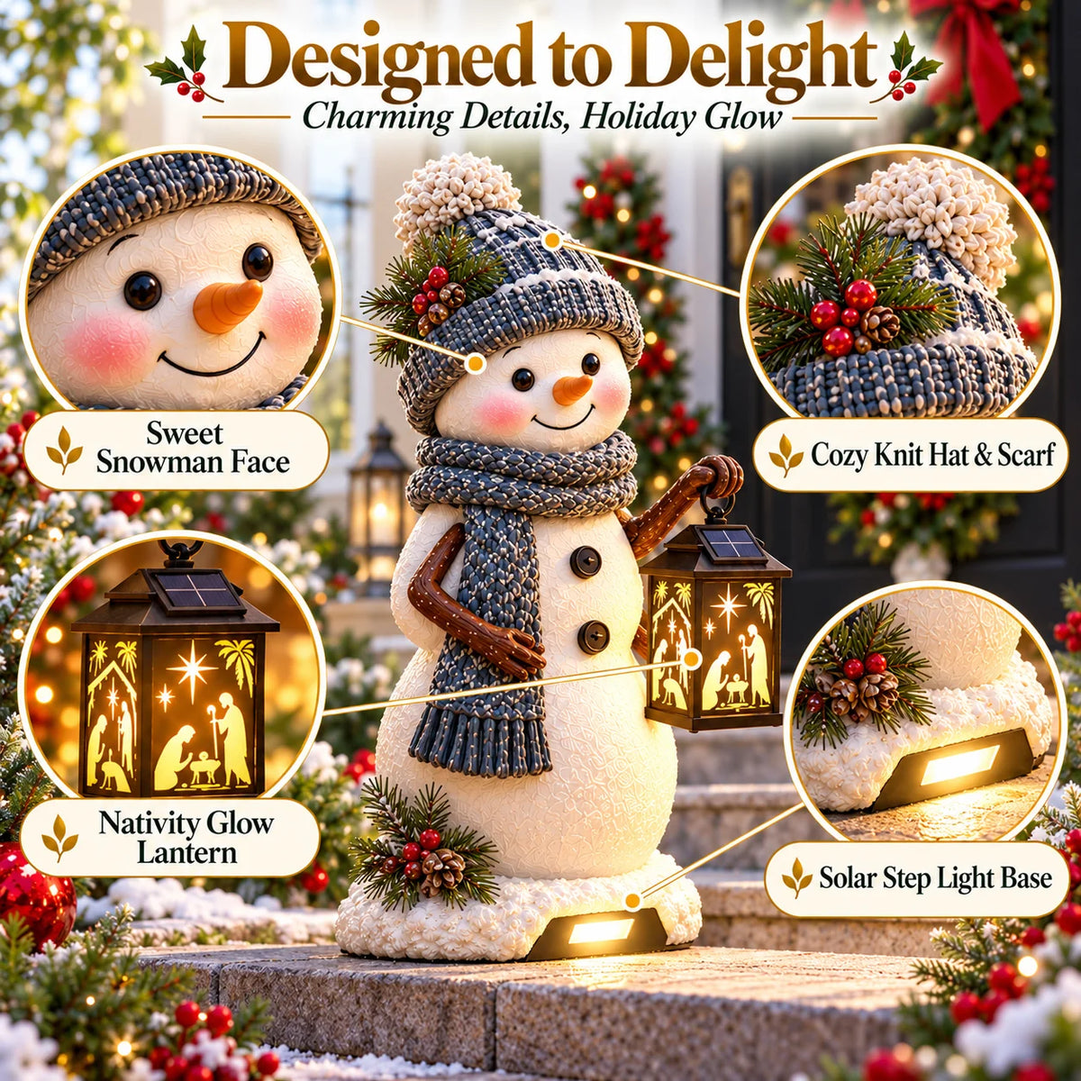 ⛄✨ Snowman Nativity Glow™ – Solar Christmas Step Light with Holy Family Projection 🎄 ✝️