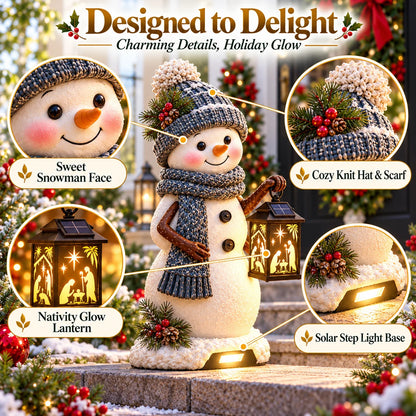 ⛄✨ Snowman Nativity Glow™ – Solar Christmas Step Light with Holy Family Projection 🎄 ✝️