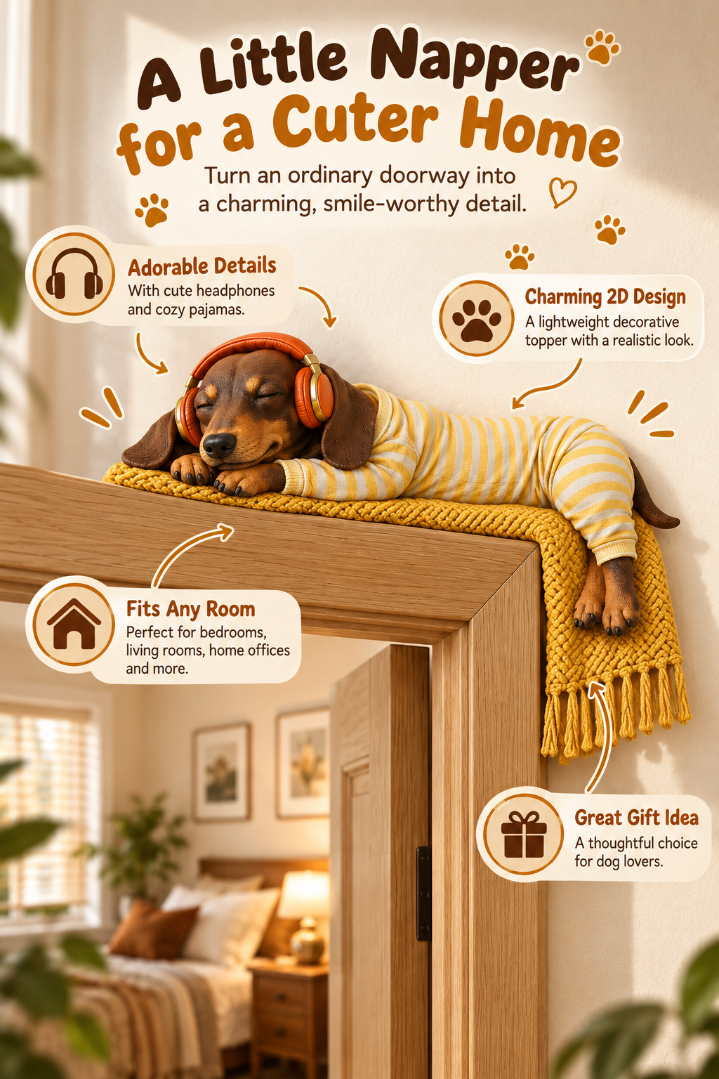🎉2D Sleeping Dachshund Door Topper