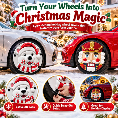 🎃16-inch Christmas 3D Wheel Covers – Festive Polar Bear & Nutcracker Car Decor