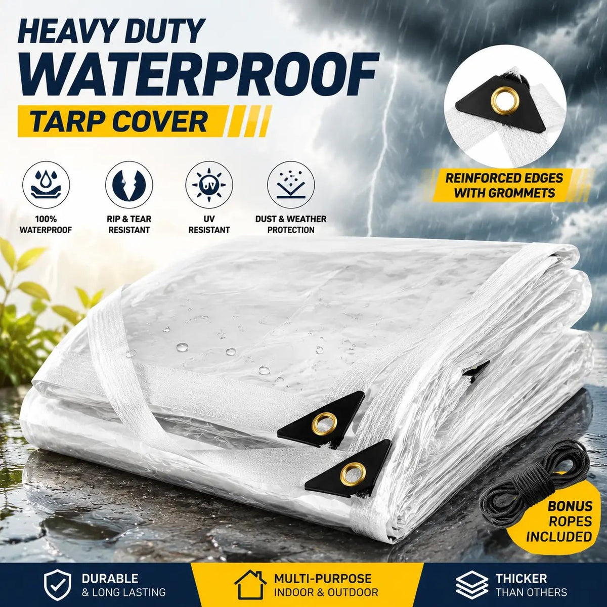 🔥LAST DAY 50% OFF - 🌧️ RainShield Pro™ Transparent Waterproof Tarp – Heavy-Duty Outdoor Cover with Secure Grommets