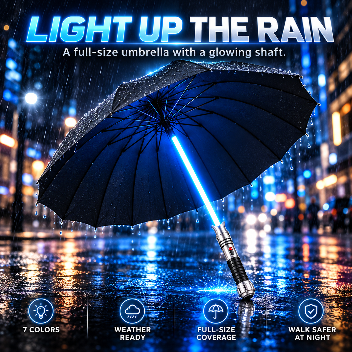Hiltshade™ 7-Color Light-Up Umbrella | Futuristic LED Rain Umbrella