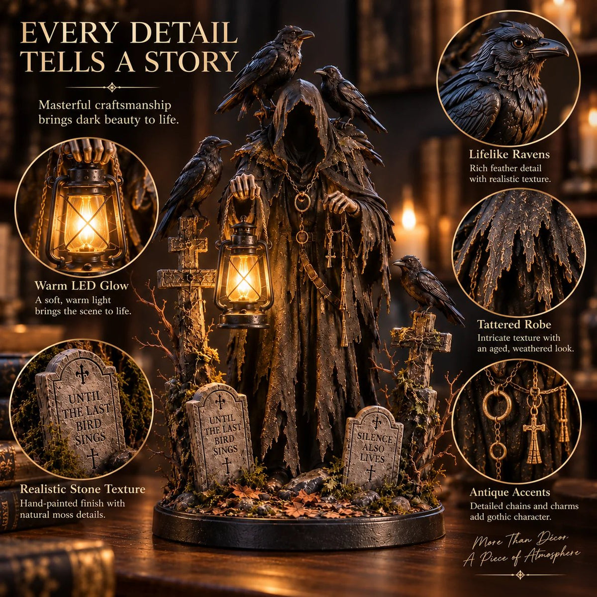 🐦‍⬛ Keeper of the Last Light – Raven Guardian Lantern Statue