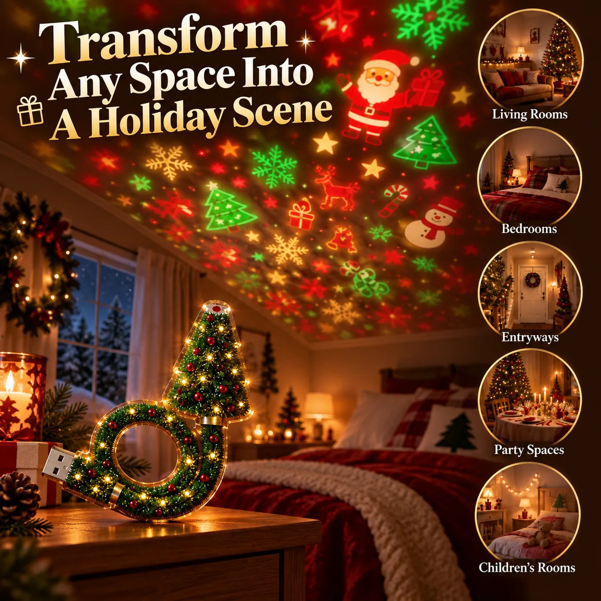 ✨Christmas Ceiling Projector Light – 6 Festive Holiday Scenes in One Magical Lamp