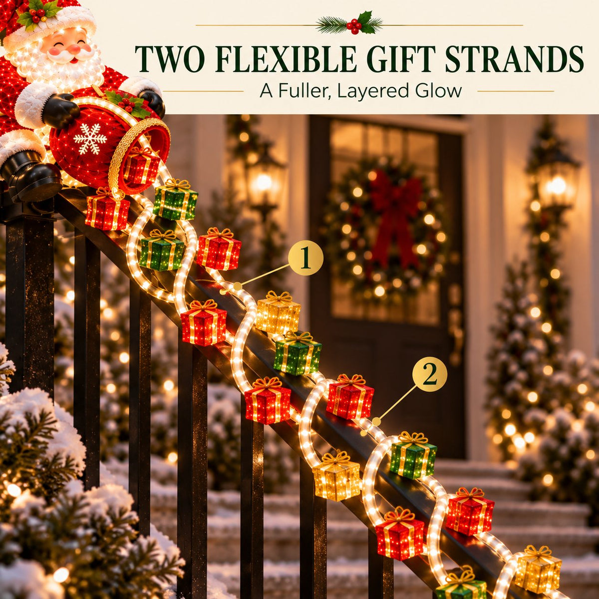 🎅 ✨Santa Magic Gift Cascade Railing Light