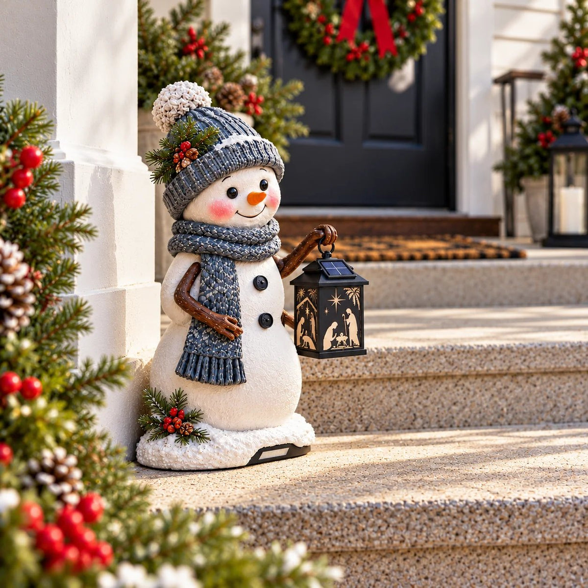 ⛄️🎄Snowman Nativity Glow™ – Solarbetriebene Weihnachts-Stufenleuchte mit Projektion der Heiligen Familie🌙