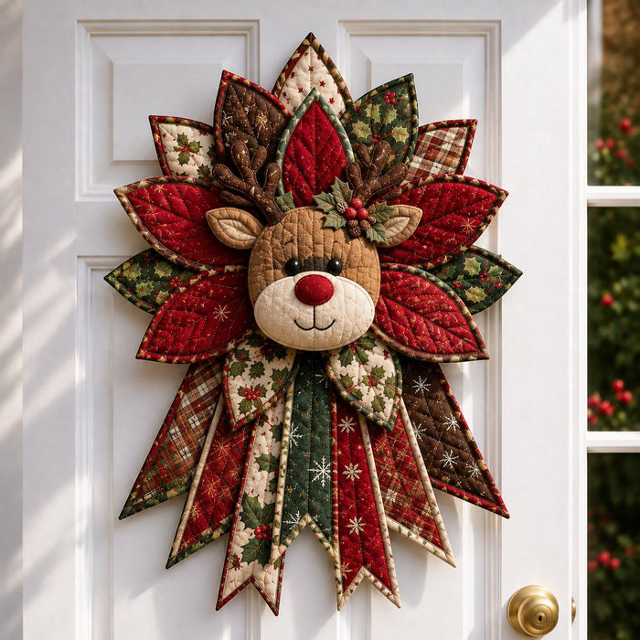 Holly Reindeer quilted Christmas DIY sewing kit finished design