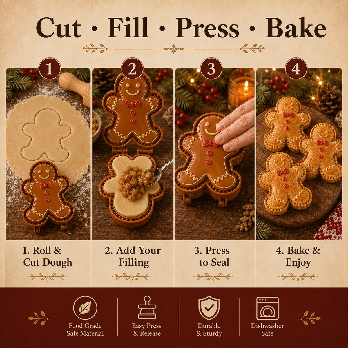 ⏳ 69% OFF – 🎄16pcs-Design Christmas Mini Pie Mold Collection | Reusable Embossed Molds for Shaping Detailed Santa, Snowman, Reindeer, Tree & Holiday Pies 🥧✨