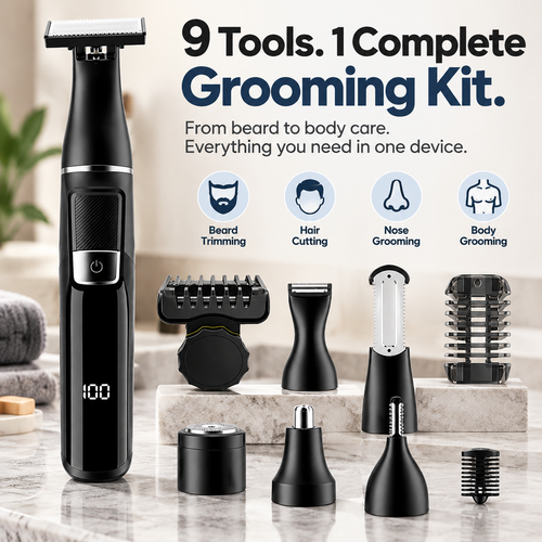 🪒 9-in-1 Electric Grooming Kit For Men – Complete Beard, Hair & Body Trimmer
